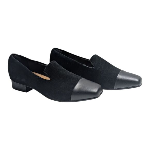 New! Clarks Tilmont Step Black Suede Mixed Media Square Toe Comfort Loafer, 8 - Picture 4 of 15